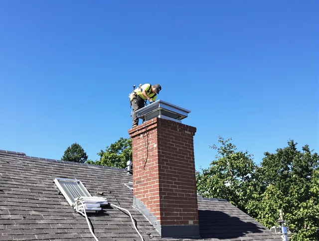 Belmont Chimney Sweep technician measuring a chimney cap in Belmont, NC