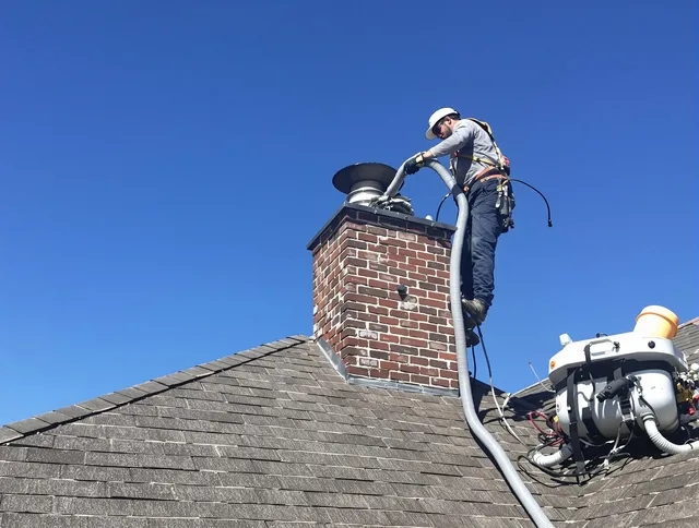 Dedicated Belmont Chimney Sweep team member cleaning a chimney in Belmont, NC