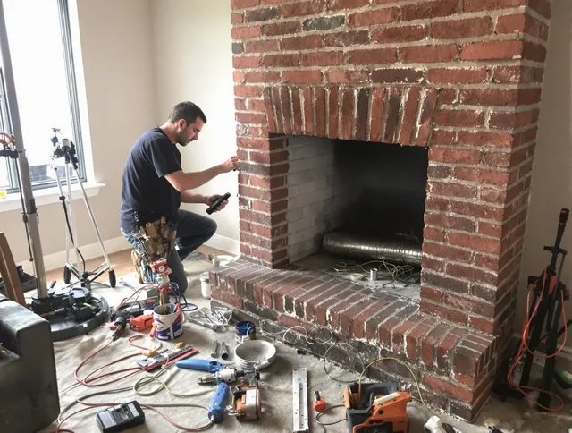 Belmont Chimney Sweep specialist finalizing chimney liner service in Belmont, NC