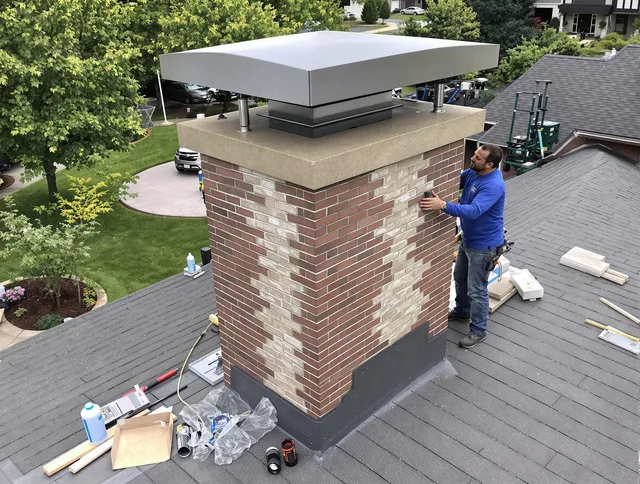 Belmont Chimney Sweep team working on a custom chimney remodel in Belmont, NC