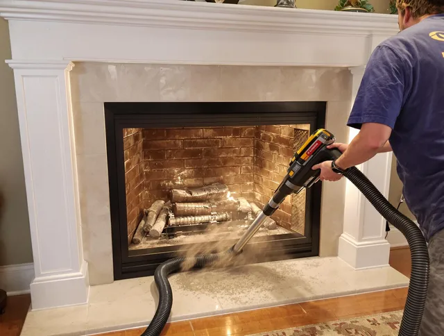 Fireplace cleaning performed by Belmont Chimney Sweep in Belmont, NC